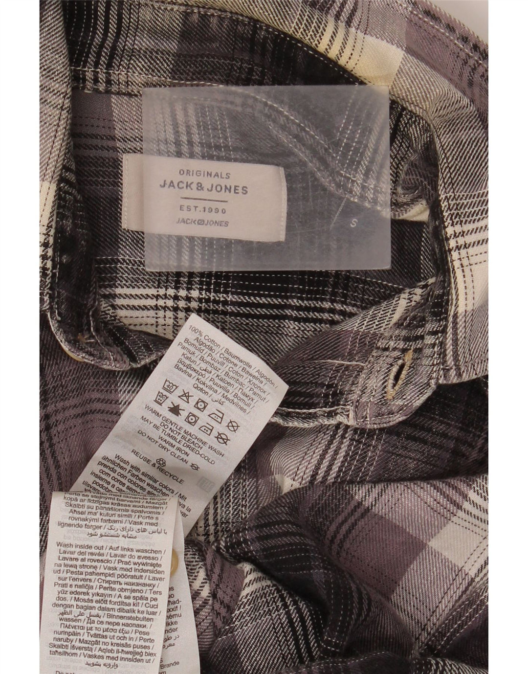 Męska koszula flanelowa Jack & Jones w małą szarą kratę, bawełniana