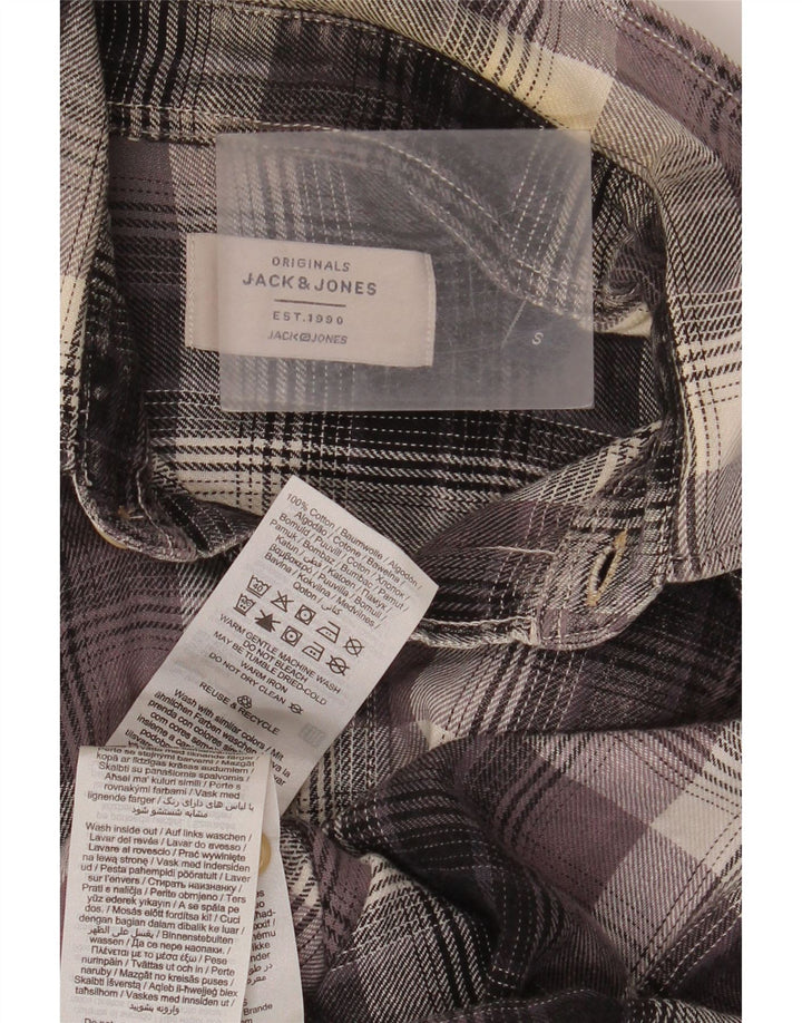 Męska koszula flanelowa Jack & Jones w małą szarą kratę, bawełniana