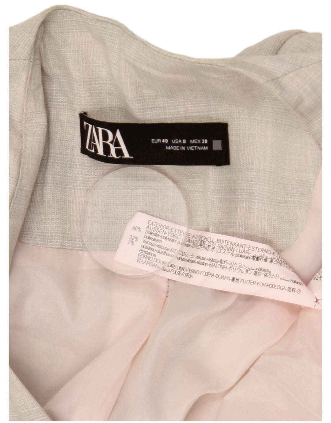 Damska marynarka ZARA zapinana na 1 guzik EU 40, poliester w szarą kratę