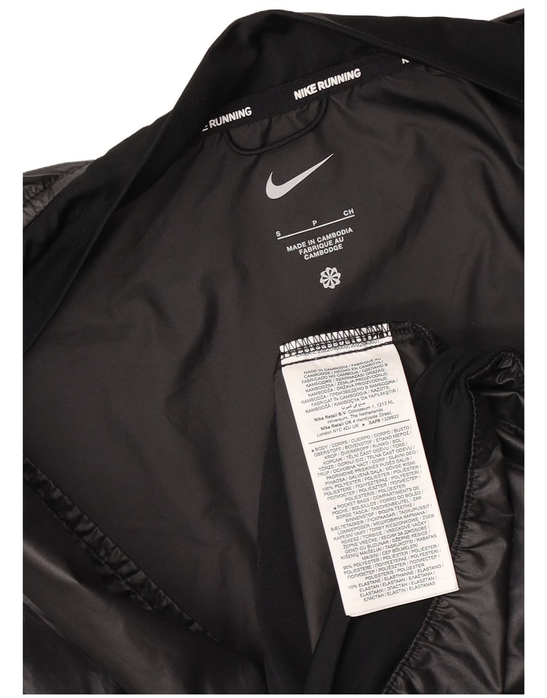 Damska kurtka przeciwdeszczowa Nike Running Graphic UK 10, mała, czarna, z blokami kolorów