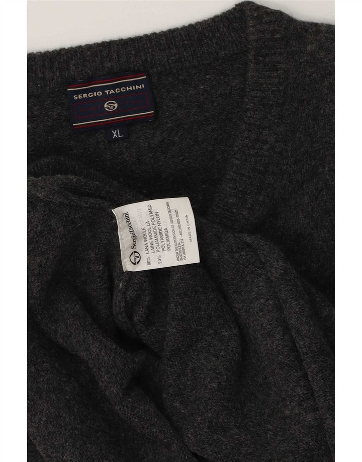 Męski sweter z dekoltem w kształcie litery V Sergio Tacchini XL, szara wełna