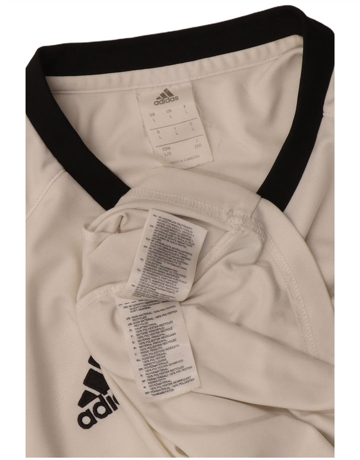 Damska koszulka Adidas Top, duża, biała, z blokami kolorów, poliestrowa