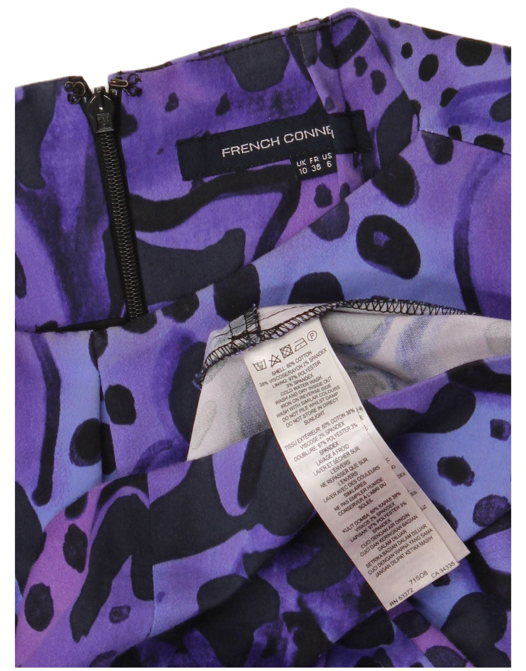 Damska sukienka z abstrakcyjnym wzorem French Connection UK 10, mała fioletowa