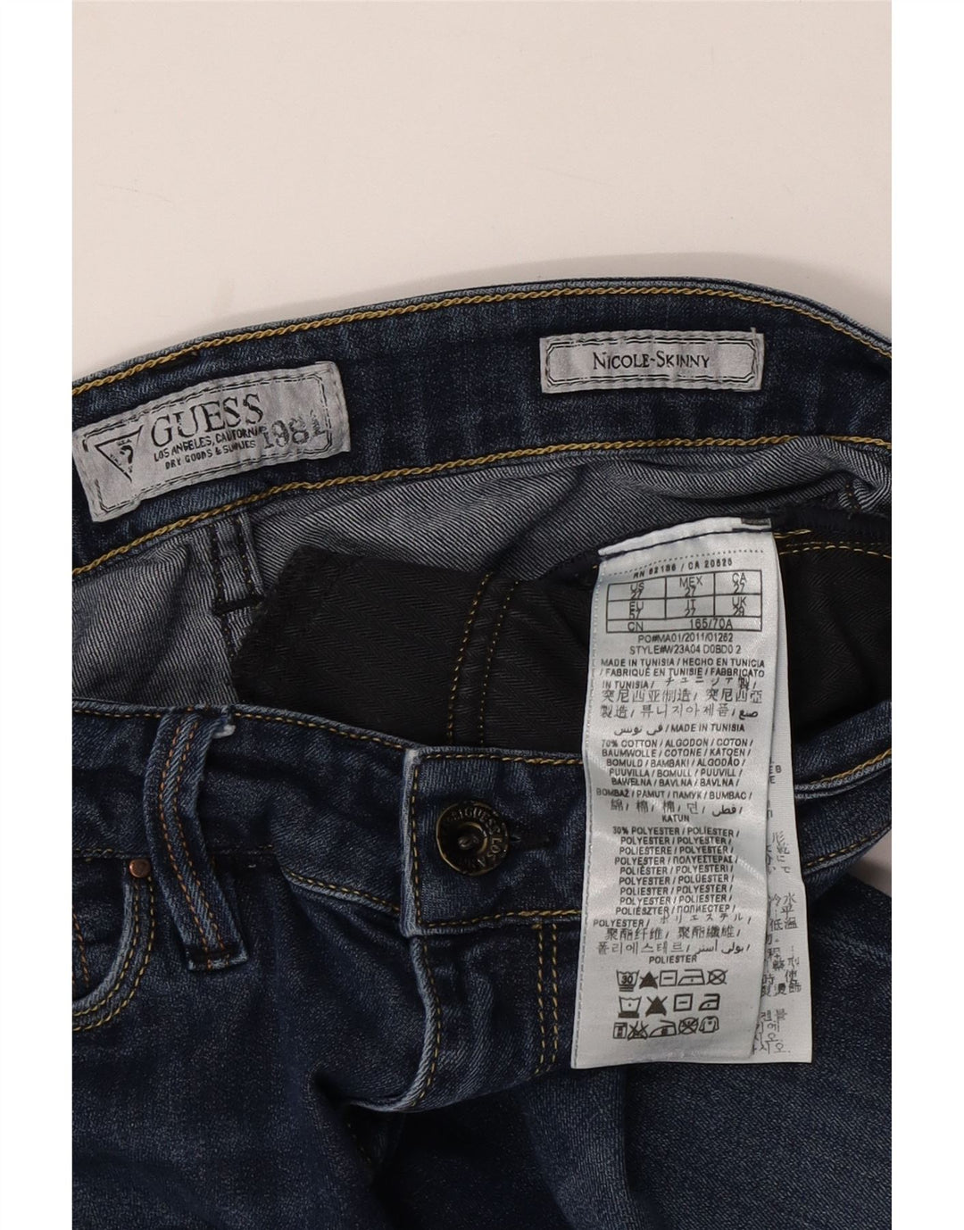 GUESS Damskie Nicole Skinny Jeans W29 L30 Niebieska bawełna