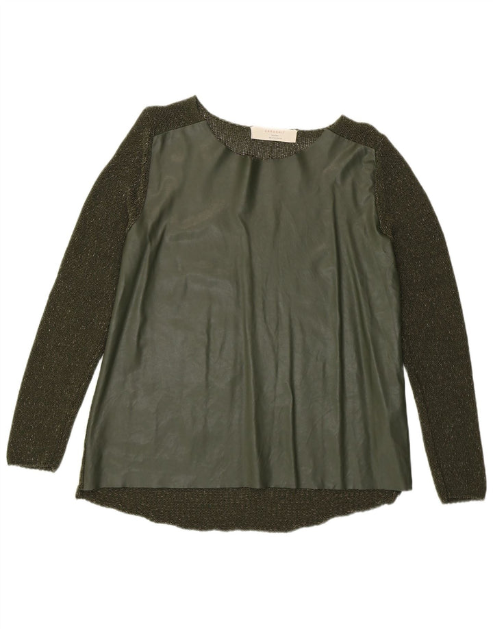 Sweter damski Zara z dekoltem w łódkę UK 14, duży, zielony, akrylowy