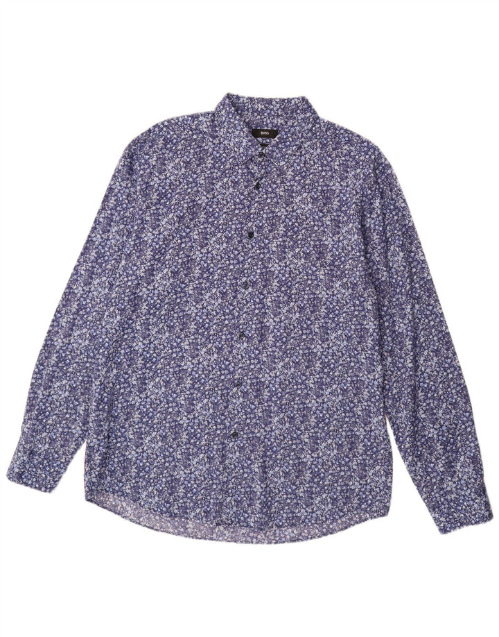 Koszula męska Hugo Boss o regularnym kroju, rozmiar 43 17 XL, niebieska bawełna w kwiaty