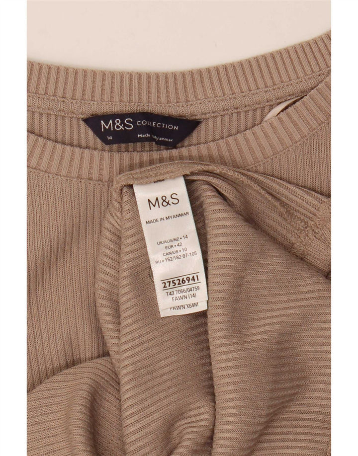 Marks & Spencer Damski top z długim rękawem, UK 14, średni beżowy poliester