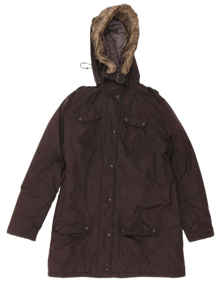 BARBOUR Womens Hooded Parka Jacket UK 14 Large Black Polyester