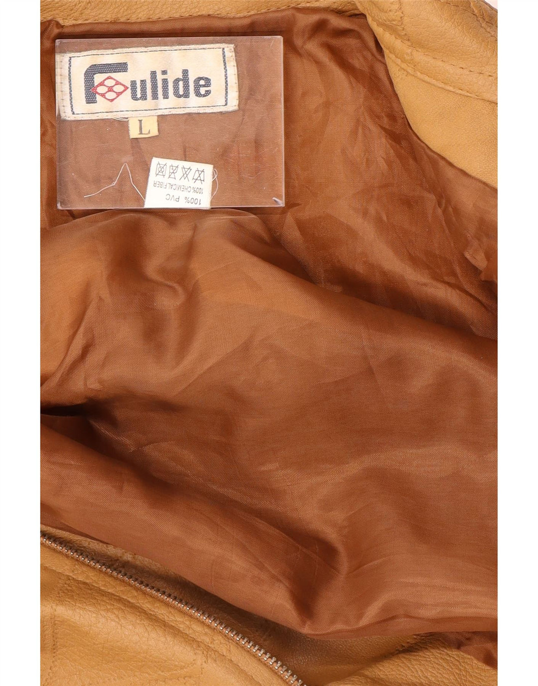 Vintage damska kurtka ze sztucznej skóry UK 14, duża, beżowa, patchworkowa, z poliwinylu