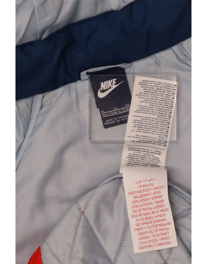 Chłopięca pikowana kurtka z kapturem Nike 13-14 lat XL Pomarańczowy poliester z blokami kolorów