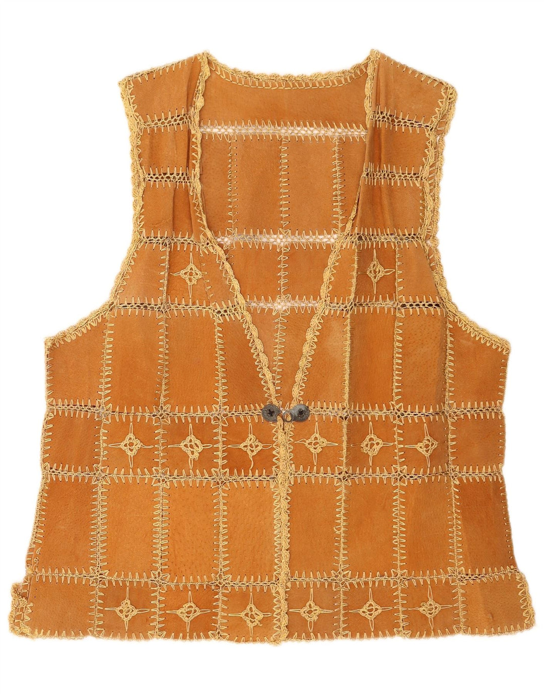 Zamszowa kamizelka damska w stylu vintage XL, brązowa patchworkowa