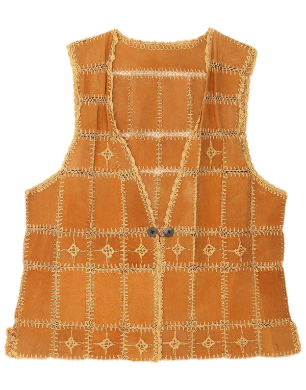 Zamszowa kamizelka damska w stylu vintage XL, brązowa patchworkowa