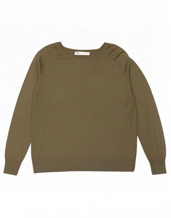 Damski sweter Zara z dekoltem w łódkę UK 14, średni khaki, wiskoza