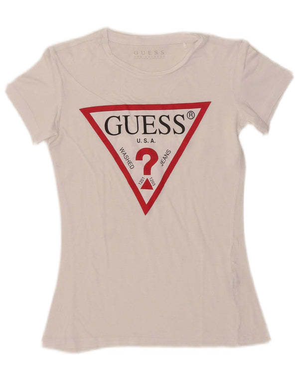 Damski T-shirt Guess Crop Graphic Top UK 6 XS Biały