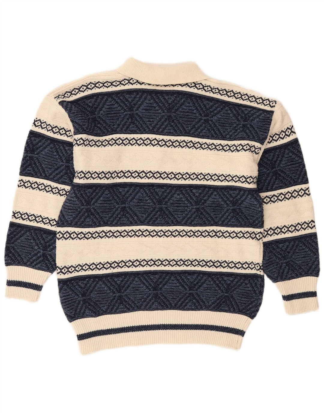 Męski sweter polo w stylu vintage, średni granatowy, bawełniany Fair Isle