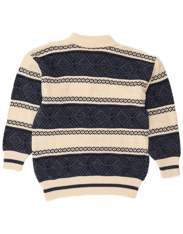 Męski sweter polo w stylu vintage, średni granatowy, bawełniany Fair Isle