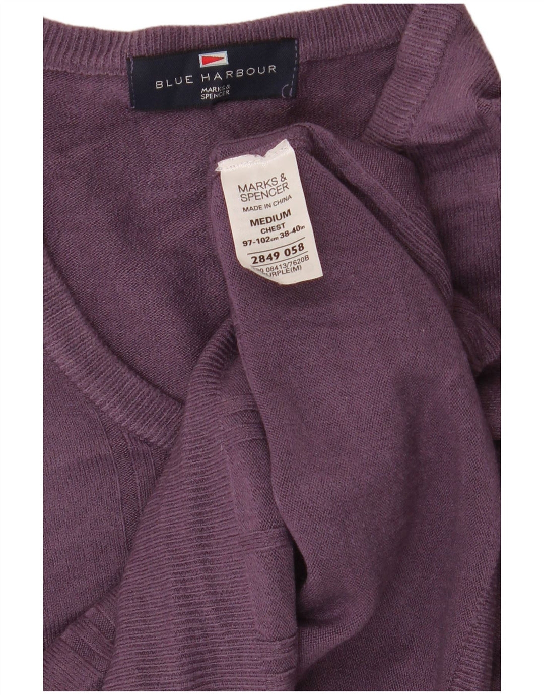 Męski sweter MARKS & SPENCER Blue Harbor z dekoltem w kształcie litery V, średniofioletowy