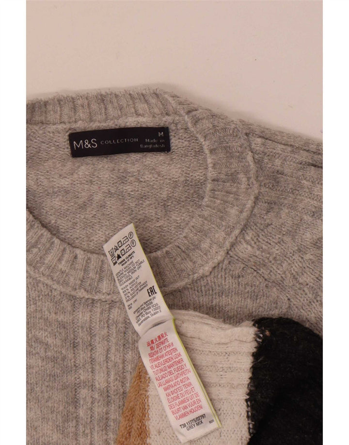 Marks & Spencer Męski sweter z okrągłym dekoltem, średnioszary, z blokami kolorów
