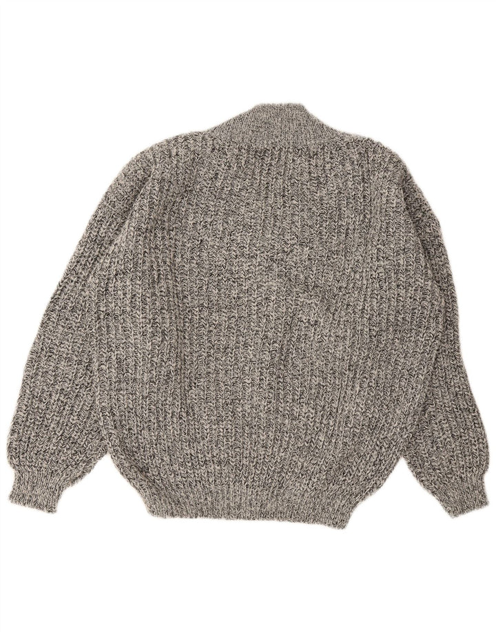 Męski sweter w stylu vintage z dekoltem w szpic IT 50, średni szary, nakrapiany