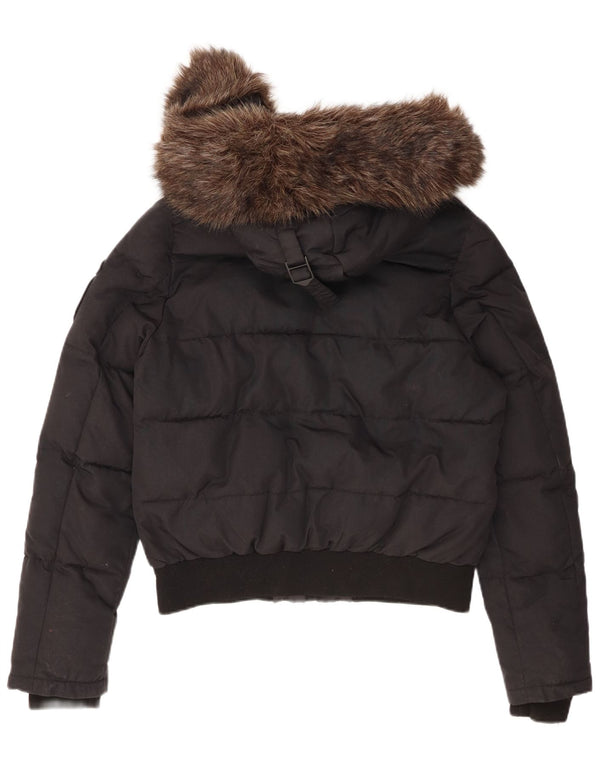 Superdry Womens Hooded Padded Jacket UK 14 Large Black Nylon