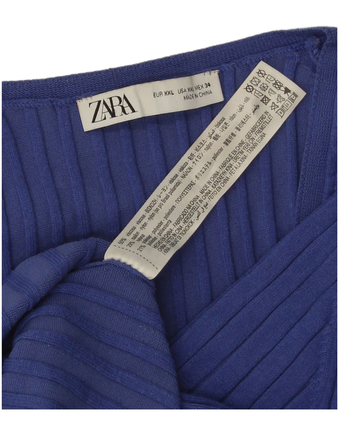 Top damski Zara z rękawem 3/4 UK 20 2XL niebieska wiskoza