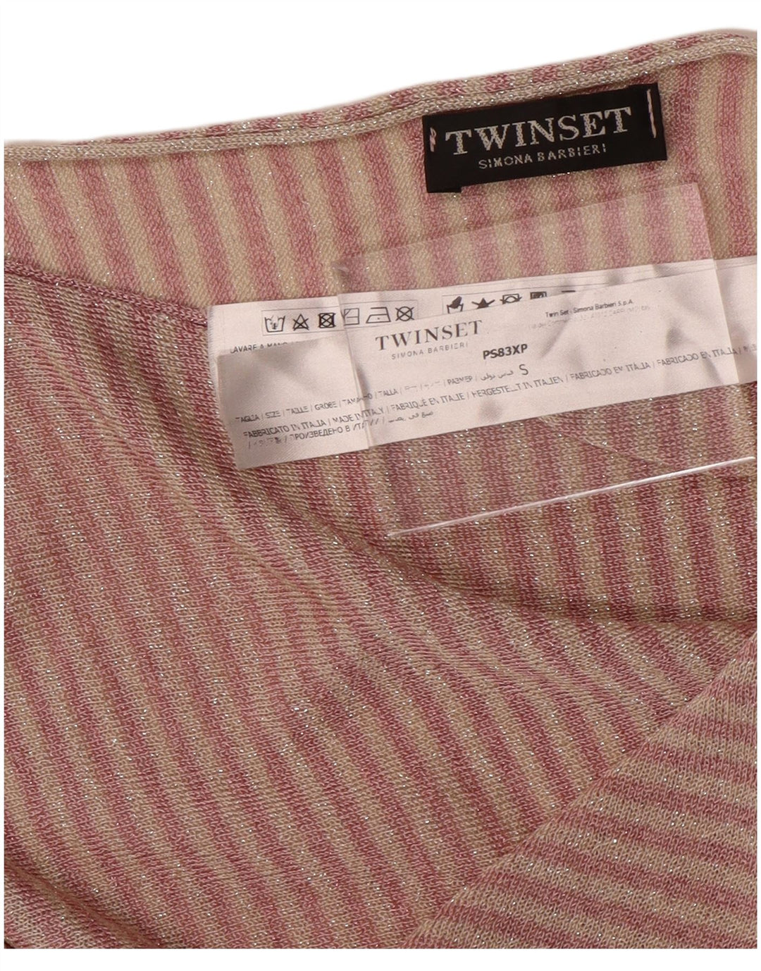 TWINSET Damski top oversize z długim rękawem UK 10 w małe różowe paski, wiskoza