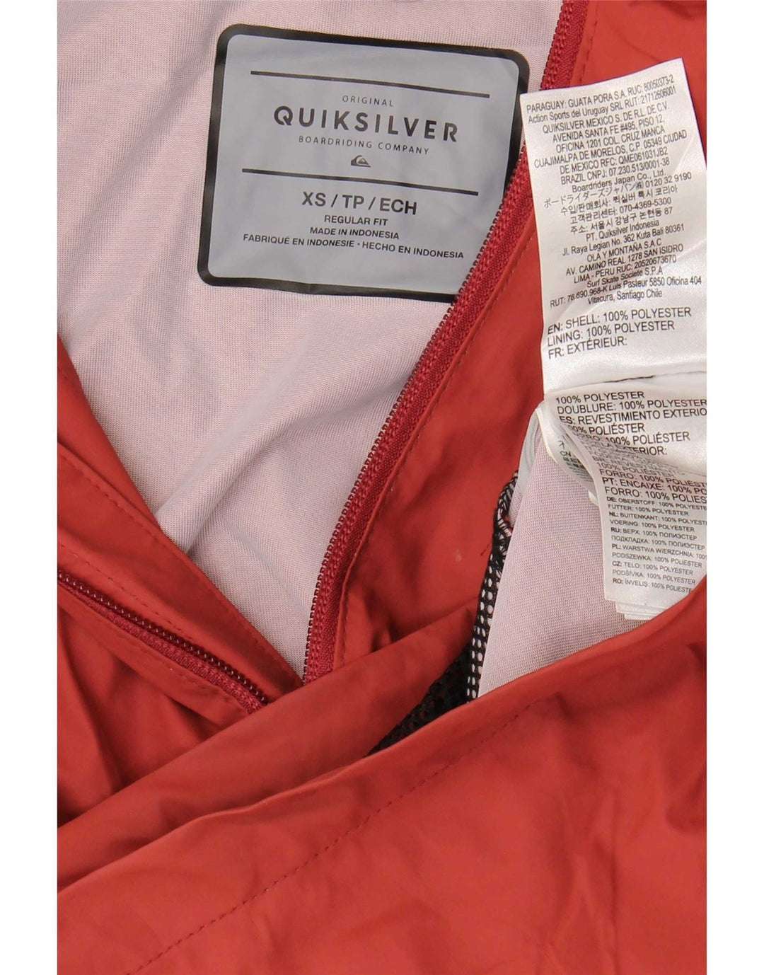 Męska kurtka przeciwdeszczowa Quiksilver z kapturem i regularnym krojem UK 36 XS, czerwony poliester