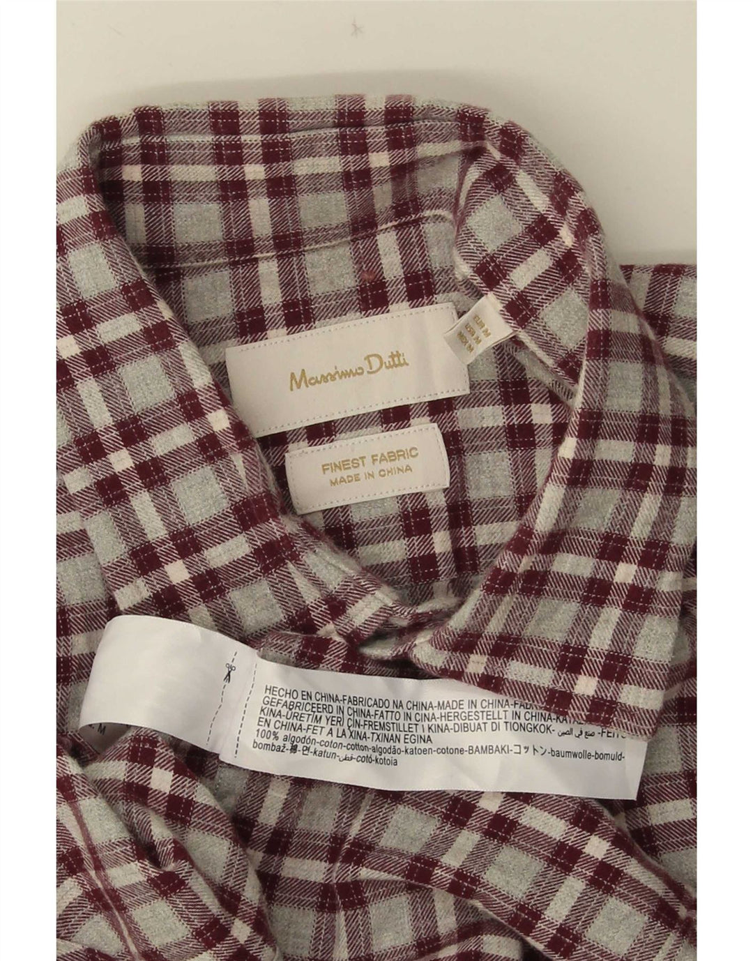 Męska koszula flanelowa Massimo Dutti, bawełniana w średnią bordową kratkę