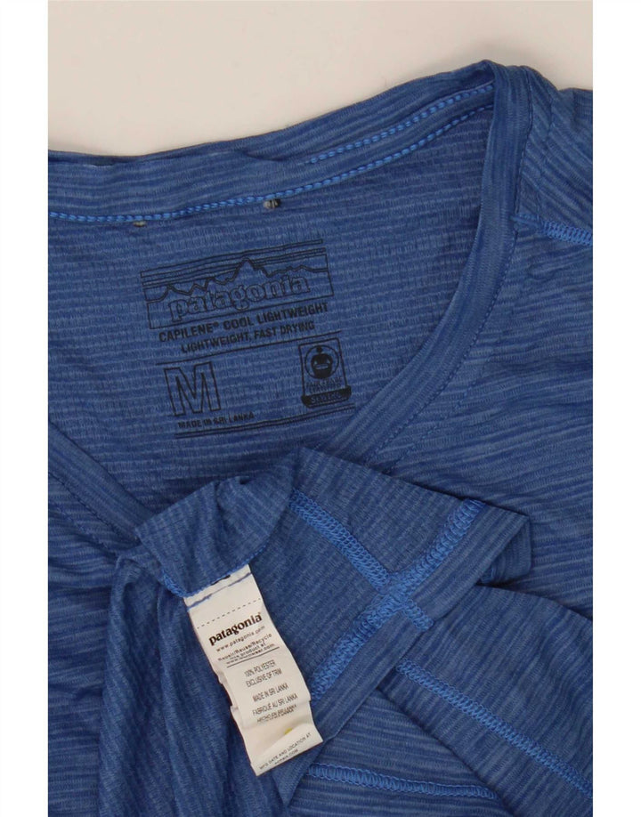 T-shirt męski Patagonia Top, średni niebieski, poliester w prążki
