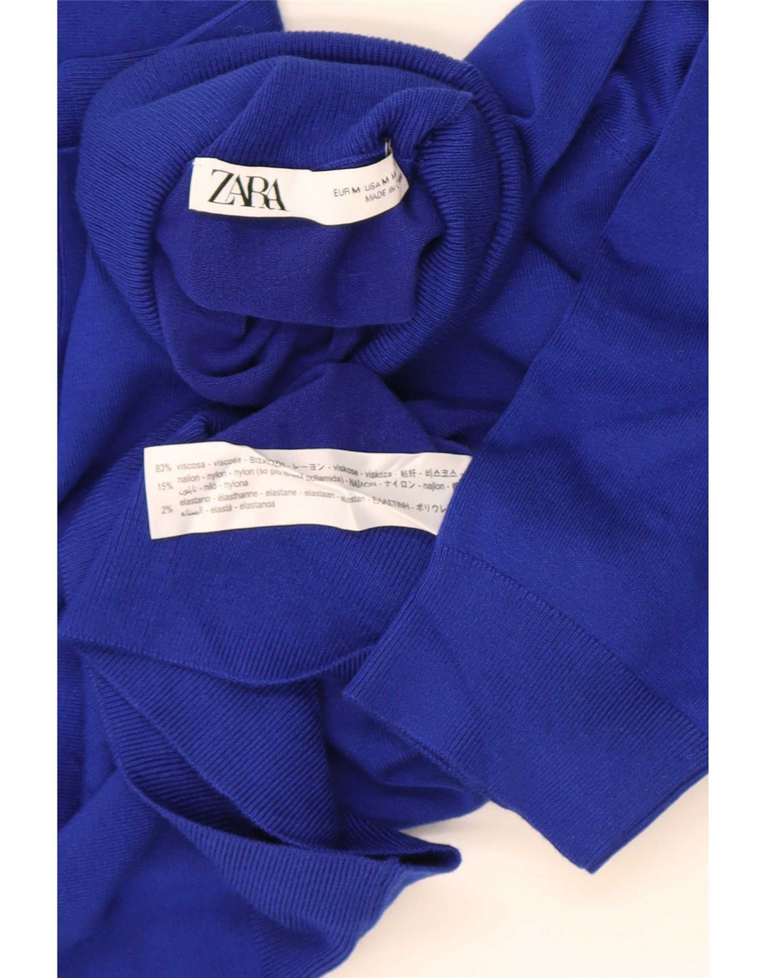 Damski sweter Zara z krótkim rękawem i okrągłym dekoltem UK 12 Średni niebieski wiskoza