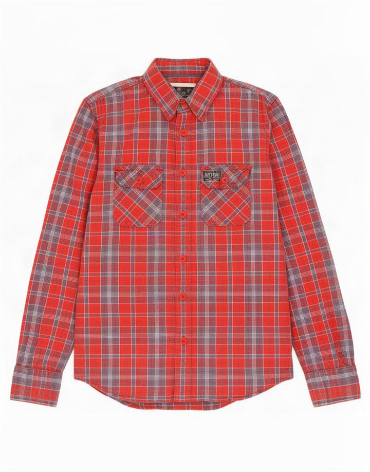 Męska koszula flanelowa Superdry, duża, bawełniana w czerwoną kratę