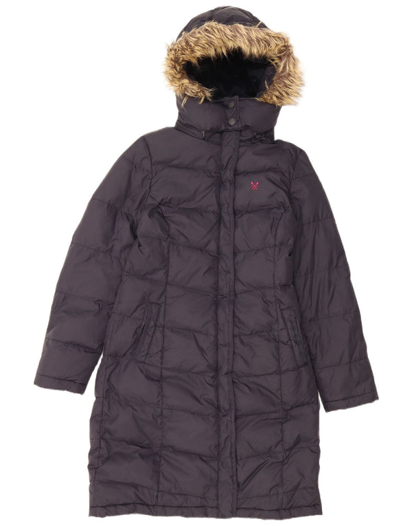 Crew Clothing Damski ocieplany płaszcz z kapturem UK 10, mały, granatowy, nylon