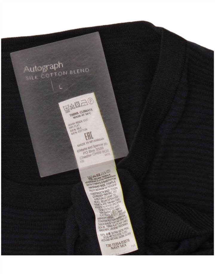 Marks & Spencer Męski sweter z okrągłym dekoltem i autografem, duży, granatowy
