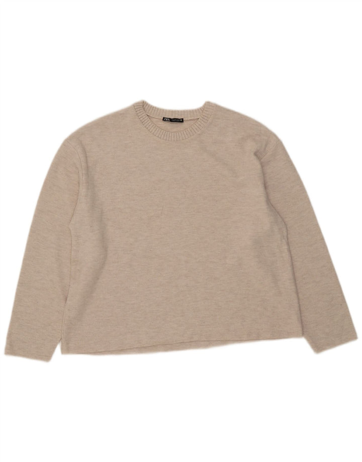 Sweter damski Zara z okrągłym dekoltem UK 16, duży, beżowy