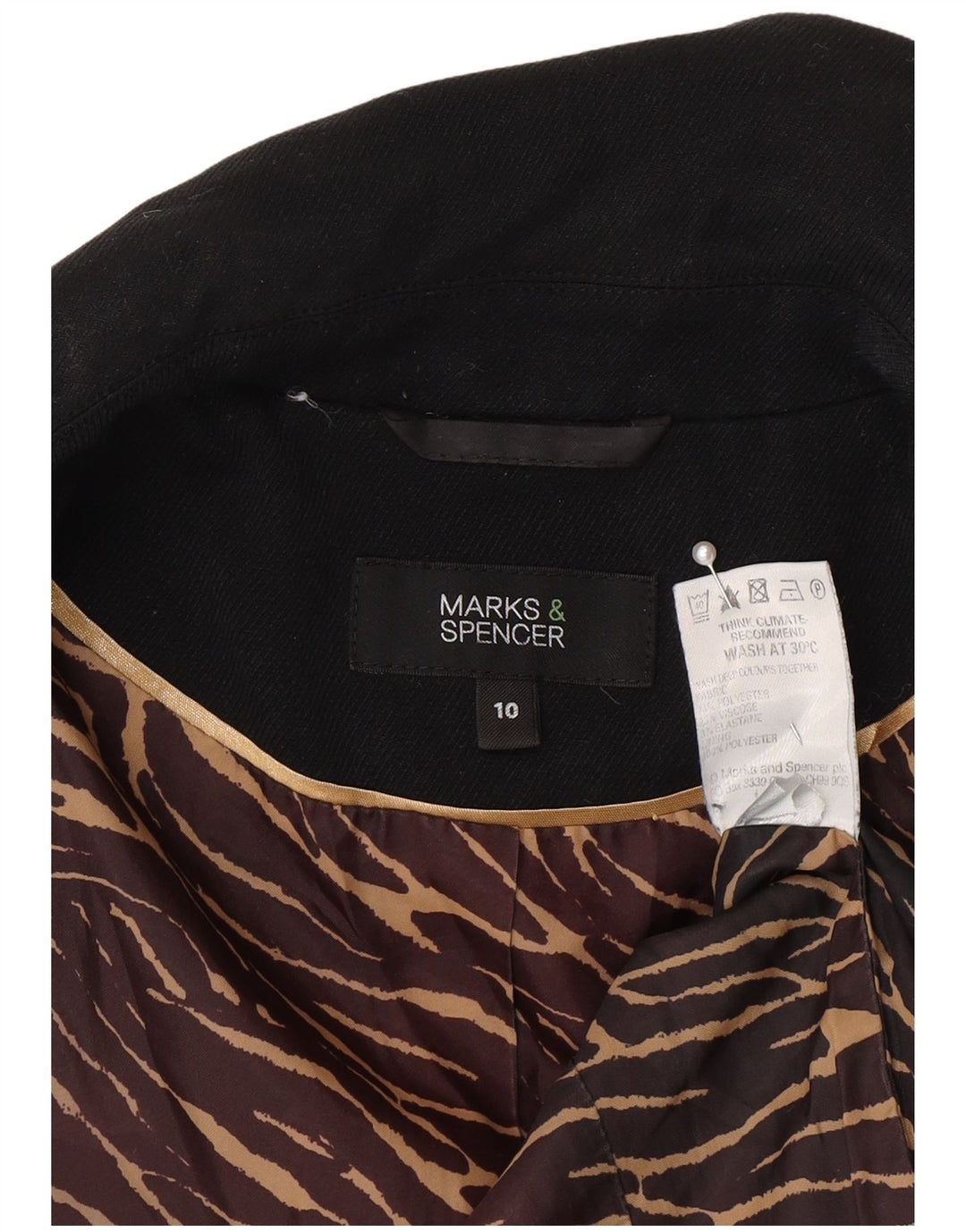 Marks & Spencer Damska marynarka zapinana na 1 guzik, UK 10, mała, czarna, poliester