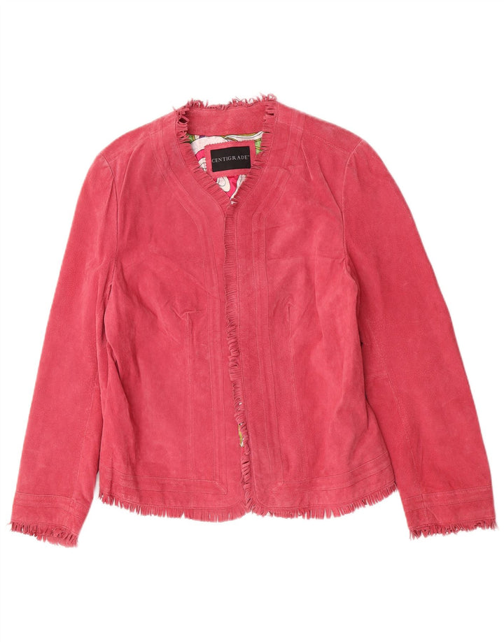 Damska otwarta zamszowa kurtka Celsjusza, duża, różowa skóra