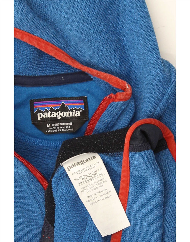 Męski sweter Patagonia z kapturem i zamkiem, średni niebieski, poliester w blokach kolorystycznych