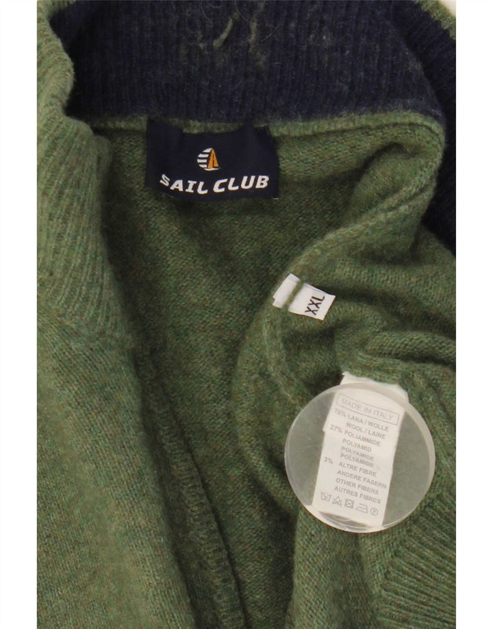 Vintage męski sweter z zamkiem błyskawicznym 2XL, zielona wełna