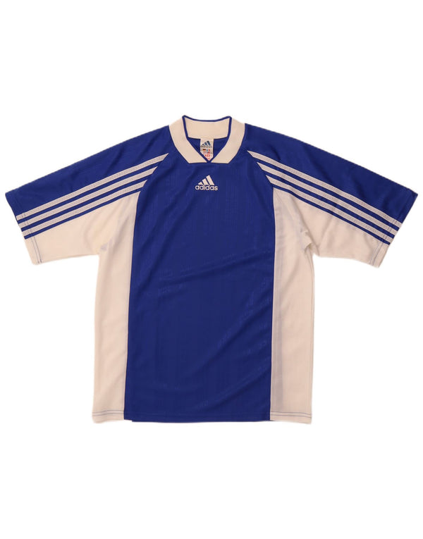 Adidas Męski T-shirt Top Mały Niebieski Poliester z blokami kolorów