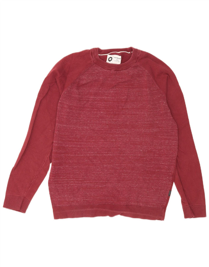 Męski sweter Jack & Jones z okrągłym dekoltem, bawełniany w kolorze średniej czerwonej plamki