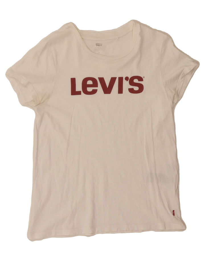 LEVI'S Womens Graphic T-Shirt Top UK 14 Medium White Cotton Vintage Levi's and Second-Hand Levi's from Messina Hembry 