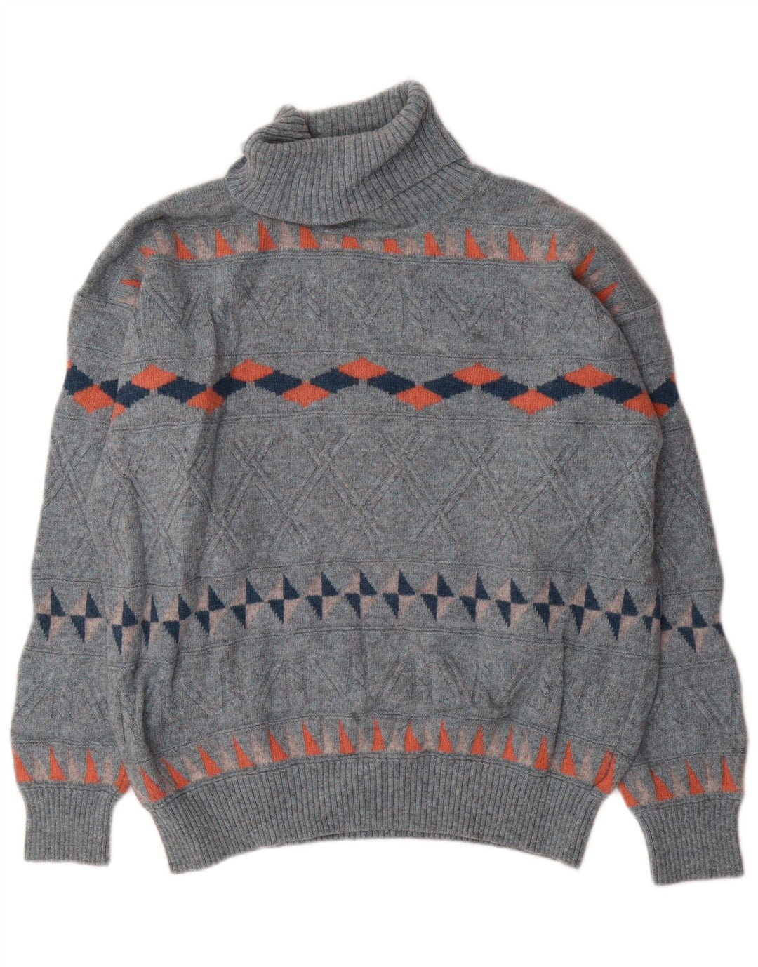 Baroni Męski sweter z golfem IT 54 XL Niebieska wełniana geometryczna