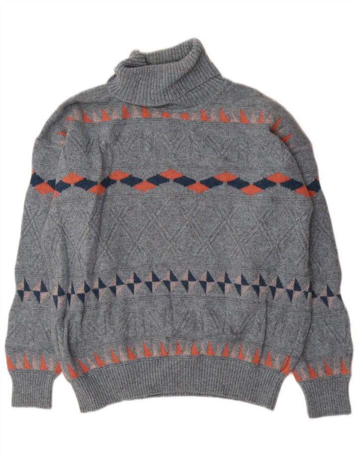 Baroni Męski sweter z golfem IT 54 XL Niebieska wełniana geometryczna
