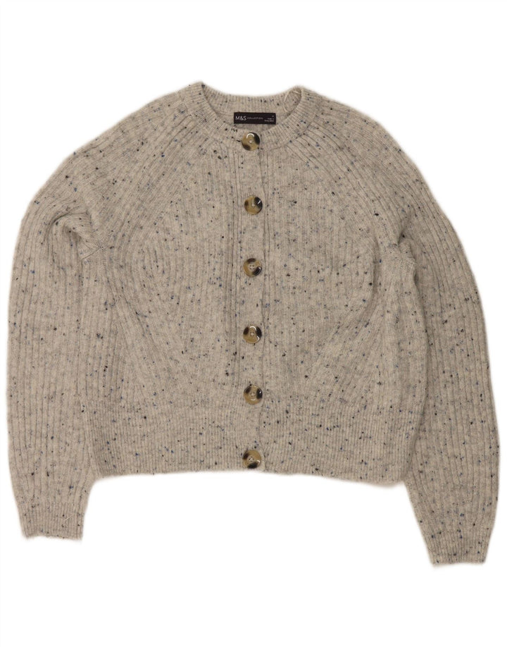 Marks & Spencer Damski sweter rozpinany UK 14, średni szary, nakrapiany