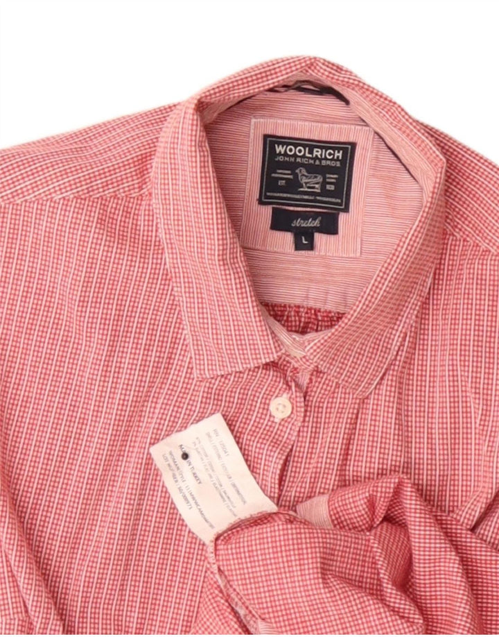 Damska koszula slim fit z krótkim rękawem Woolrich UK 14, duża, bawełniana w czerwoną kratę