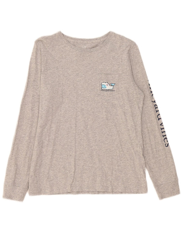 Damski top graficzny Vineyard Vines z długim rękawem, UK 10, mały, szary nakrapiany