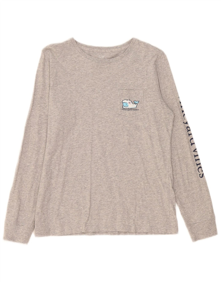 Damski top graficzny Vineyard Vines z długim rękawem, UK 10, mały, szary nakrapiany