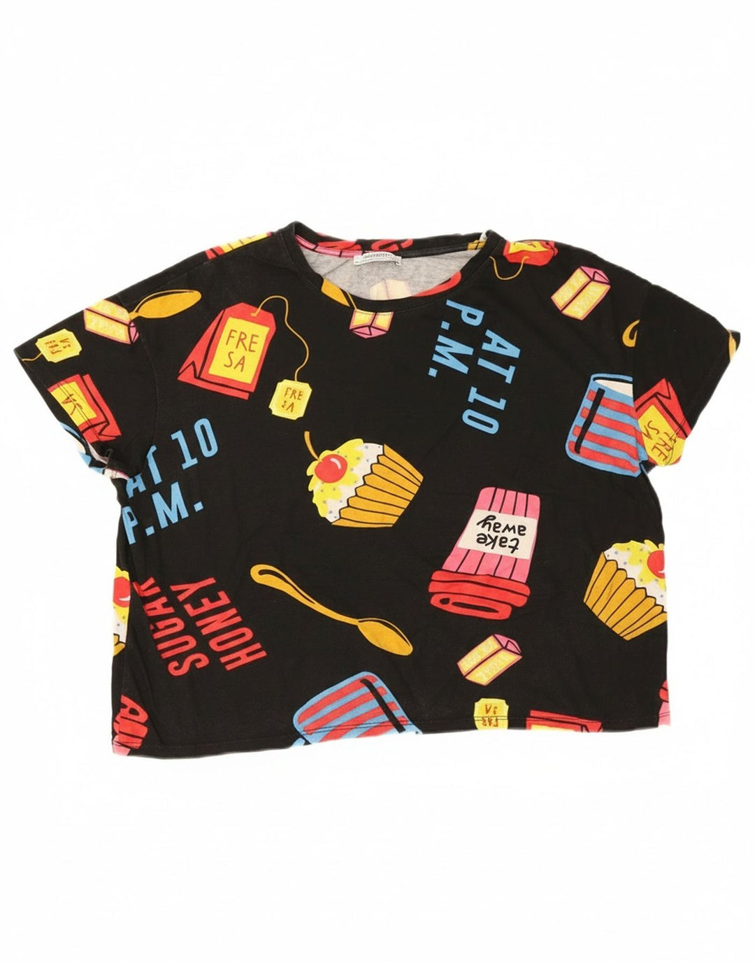 Damska koszulka Zara Crop Oversize z grafiką Top UK 14 Medium Black