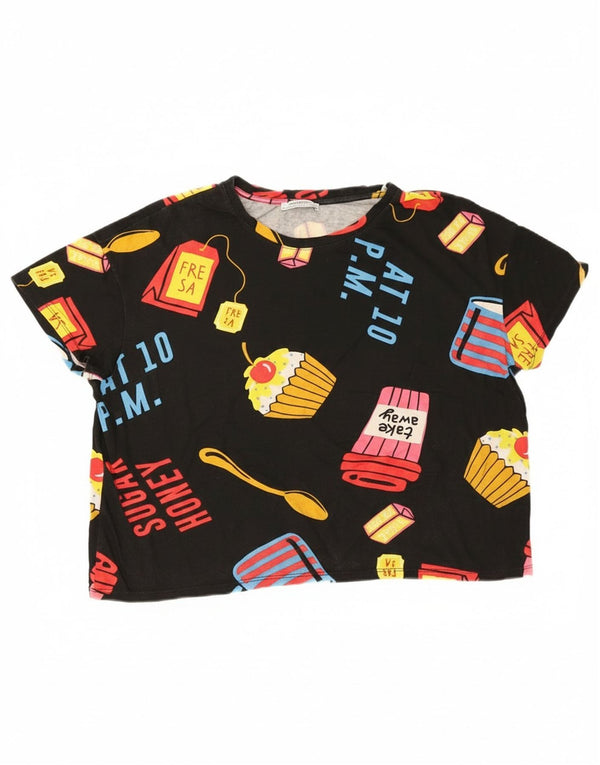 Damska koszulka Zara Crop Oversize z grafiką Top UK 14 Medium Black