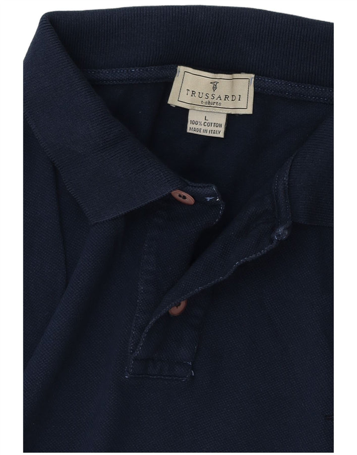 Męska koszulka polo Trussardi, duża, granatowa, bawełniana